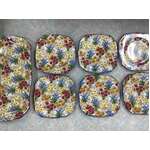 Royal Winton Marguerite Chintz Sandwich Set | 7 Pc | Blue Trim