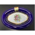 VINTAGE Cobalt Blue Porc Limoges Pate Oval Dish | Floral Motif 