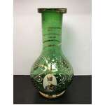 ANTIQUE Persian Emerald Green Glass Hookah Base w Portrait 