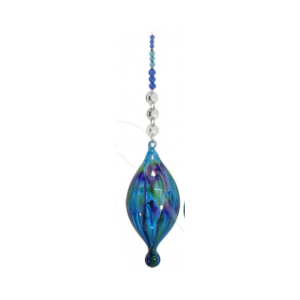 Blue Beaded Blown Glass Painted Bauble - Made In WA - Round