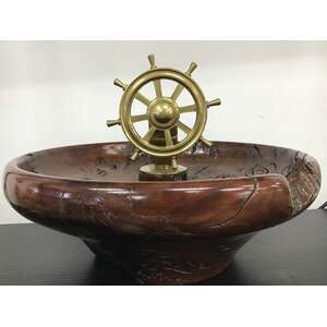 VINTAGE Handturned Wooden Bowl with Brass Ships Wheel Screw Nutcracker 