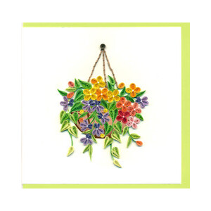 Floral Hanging Basket Greeting Card - Handmade Quilling - Blank