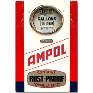 Ampol Vintage Wayne Petrol Bowser - Retro Tin Sign - Fuel Oil Memorabilia 