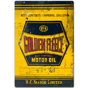 Golden Fleece Oil Can Label - Retro Tin Sign - Fuel Oil Petrol Memorabilia 