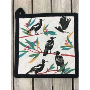 Magpie & Gum Leaves Square Pot Holder | Cotton | Australian Design 