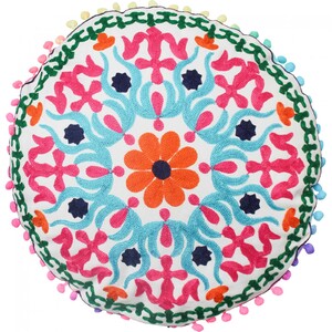 Embroidered Round Cushion | Bright & Cheerful | Orange Green | 43 cm Diameter