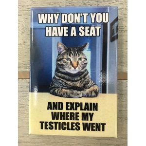 Explain Where My Testicles Went - Funny Fridge Magnet - Cat Humour