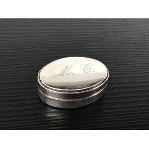 VINTAGE Sterling Silver 800 Oval Pill Box - Initialled MC