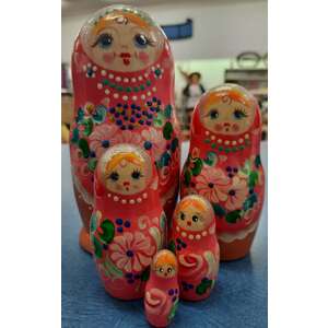Babushka Pink Nesting Doll | Hand Painted in Russia | 5 Set