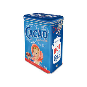 Nostalgic Art Clip Top 1.3 L Food Safe Storage Tin | Cacao Addicted Hot Chocolate | Kitchen Canister