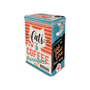 Coffee Storage Tin - Cat Lovers - Clip Top - Retro Style