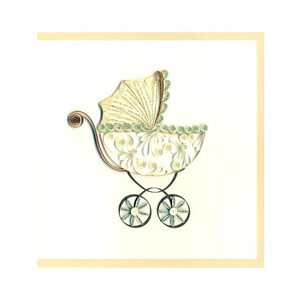 New Baby Pram - Blank Greetings Card - Quilling