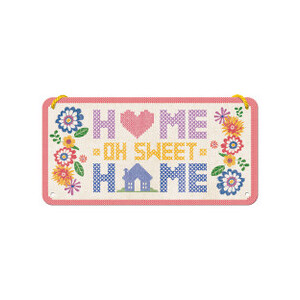 Home Sweet Home Hanging Sign - Metal Cross Stitch Style