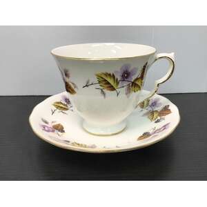 VINTAGE Queen Anne Bone China Tea Cup Duo | Purple Flower 