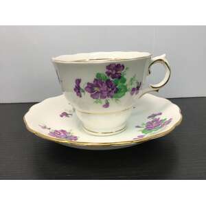 VINTAGE Colclough Bone China Tea Cup Duo | Purple Flower