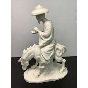 VINTAGE Bearded Japanese Man Riding A Donkey | White Porcelain Figurine 