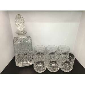 Heavy Diamond Cut Decanter & Whiskey Glass Set | 7 Piece