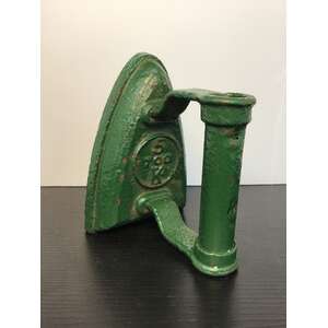 ANTIQUE Cast Iron Clothes Iron | Painted Green 