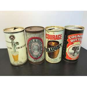 VINTAGE Australian Steel Beer Cans x 4 | Coopers Courage Carlton Country