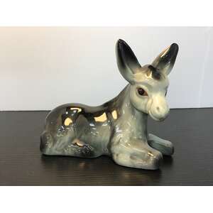 VINTAGE Ceramic Grey Donkey Ornament | Lying Down | 10.5 cm Tall 