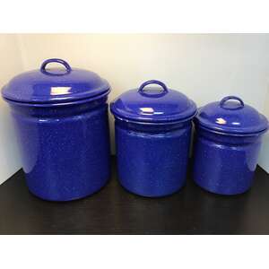 Blue Enamel Canister Set of 3 | Nesting 