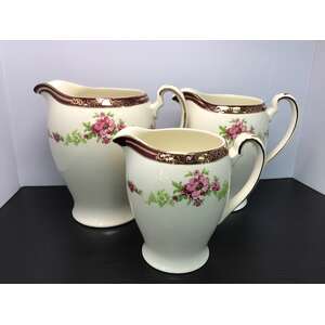 VINTAGE Alfred Meakin Graduated Jug Set of 3 | Burgundy Gold Trim w Pink Floral Motif