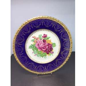 VINTAGE TG Green Church Gresley Display Plate | Cobalt Blue w Red Rose Motif | M Langbroek | 27.5 cm