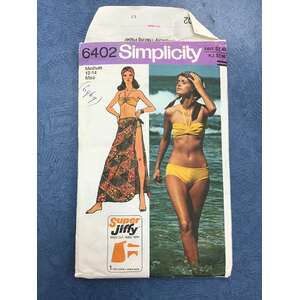 Simplicity 6402 Sewing Pattern - Super Jiffy Bikini and Sarong Skirt - 12-14 Miss
