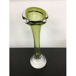 VINTAGE Green Aseda Glasbruk Jack in the Pulpit Vase w Bubble Base 