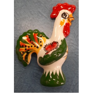 Green Floral Rooster Small Magnet Ceramic | Portuguese | Rooster of Luck & Happiness