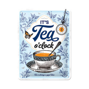 It's Tea O'Clock | Small Tin Sign | Nostalgic Art | 20 x 15 cm