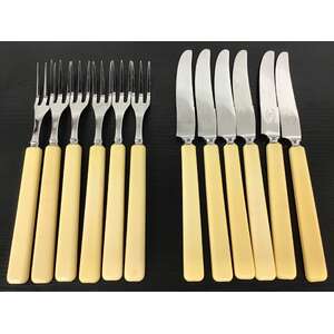 VINTAGE Wiltshire Faux Bone Handled Knives and Forks - Lot of 12