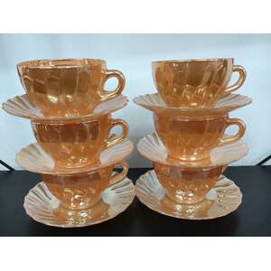 Termocrisa Mexico Peach Lustre Cup & Saucers x 6