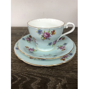 Aynsley Blue Floral Tea Cup Trio