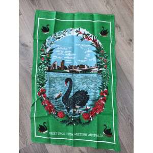 VINTAGE Perth WA Swan Souvenir Tea Towel - Linen 