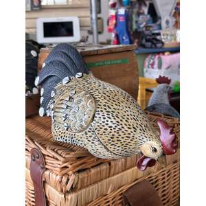 Sitting Hen Chicken Ornament | 18 cm Tall | Greywash