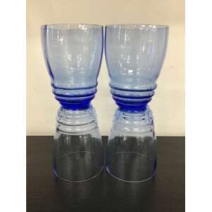 VINTAGE Cobalt Blue Drinking Glasses - Lot of 4 - Banded Bases 