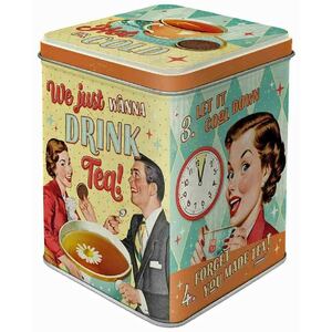 Small Tea Storage Tin - We Just Wanna Drink Tea - Hinged Lid