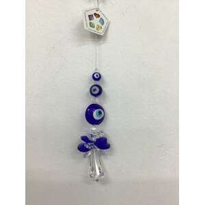Hanging Crystal Suncatcher - Blue Evil Eye Beads 