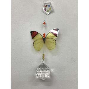 Hanging Crystal Suncatcher - Grass Yellow Butterfly w Clear Sphere