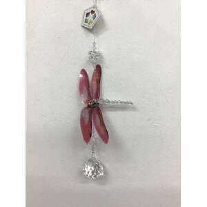 Hanging Dragonfly Crystal Suncatcher - Dark Pink 
