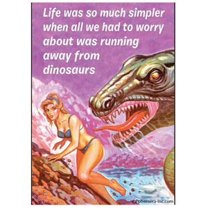 Running Away From Dinosaurs - Funny Fridge Magnet