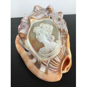 VINTAGE Hand Carved Conch Cameo Lady Seashell - Large 