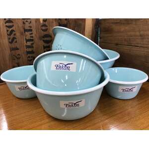 Falcon Enamel 6 Piece Prep Mixing Bowl Set - Aqua Blue w White Rim