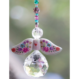Hanging Suncatcher w Crystals Angel - Cream