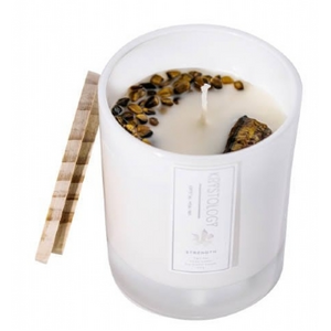 Tiger Eye Gemstone Soy Candle | Strength | Ginger and Lemon