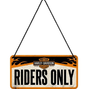Harley-Davidson Riders Only Hanging Tin Sign | Nostalgic Art | 20 x 10 cm | Retro Metal Sign
