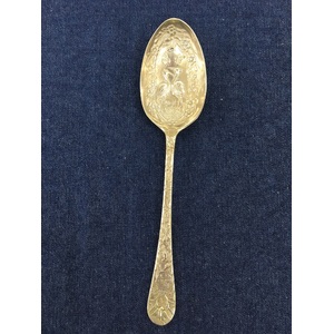 ANTIQUE Repousse Serving Spoon with Storks Oriental Theme - Victorian Design Lozenge C1880
