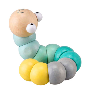 Jointed Wooden Worm Toy - Pastel Green