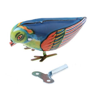 Wind Up Tin Toy - Pecking Blue Bird